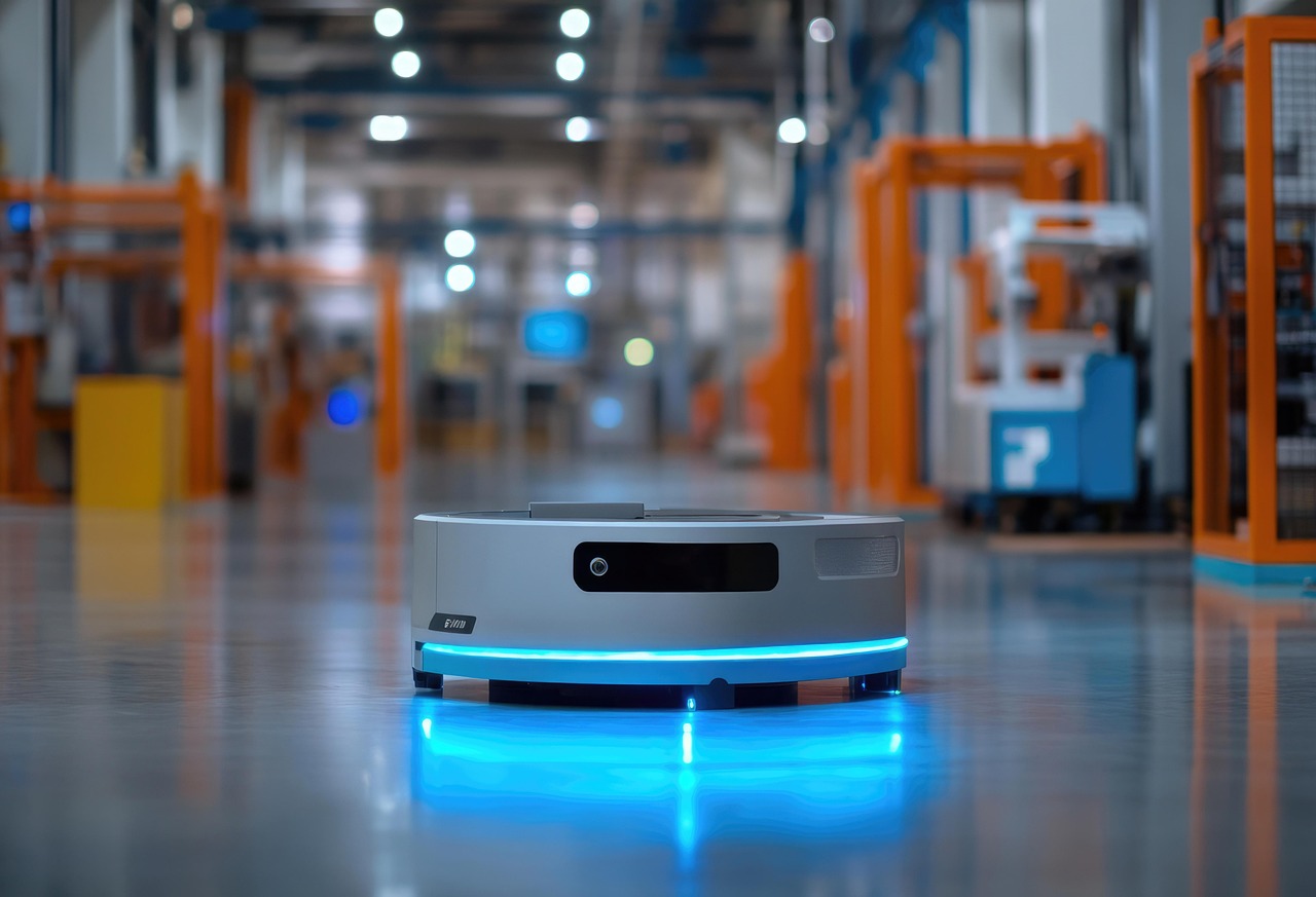 Power Wave raises $6 million in Series A funding for its in-motion charging technology for AGVs and other forms of mobility. The image shows an AGV operating inside a warehouse, indicating the article’s focus on automated logistics and wireless charging.